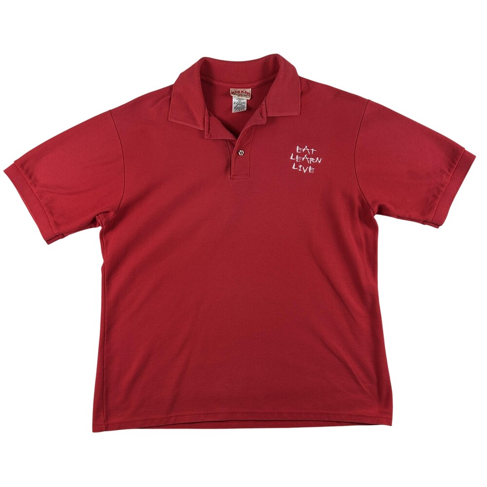 Red Kap Polo Shirt Mens Medium Red Solid Eat Learn Live Embroidered Workwear